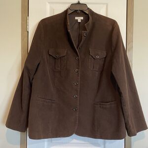 vntg charter club women blazer jacket 100%cotton brown sz 20W office school work